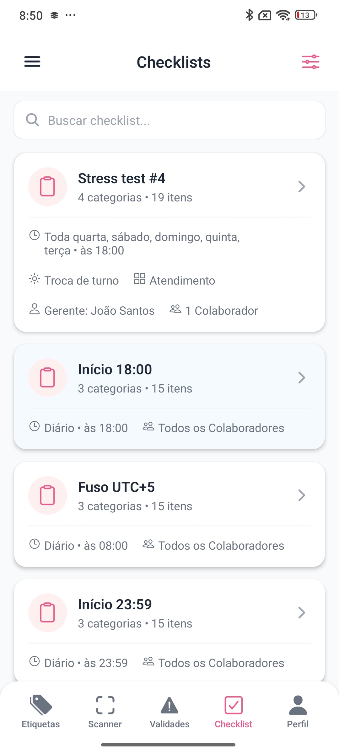 Tela do app: Checklist